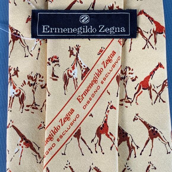 ERMENEGILDO ZEGNA Yellow Red Orange Giraffe Silk Twill Tie - Picture 4 of 5